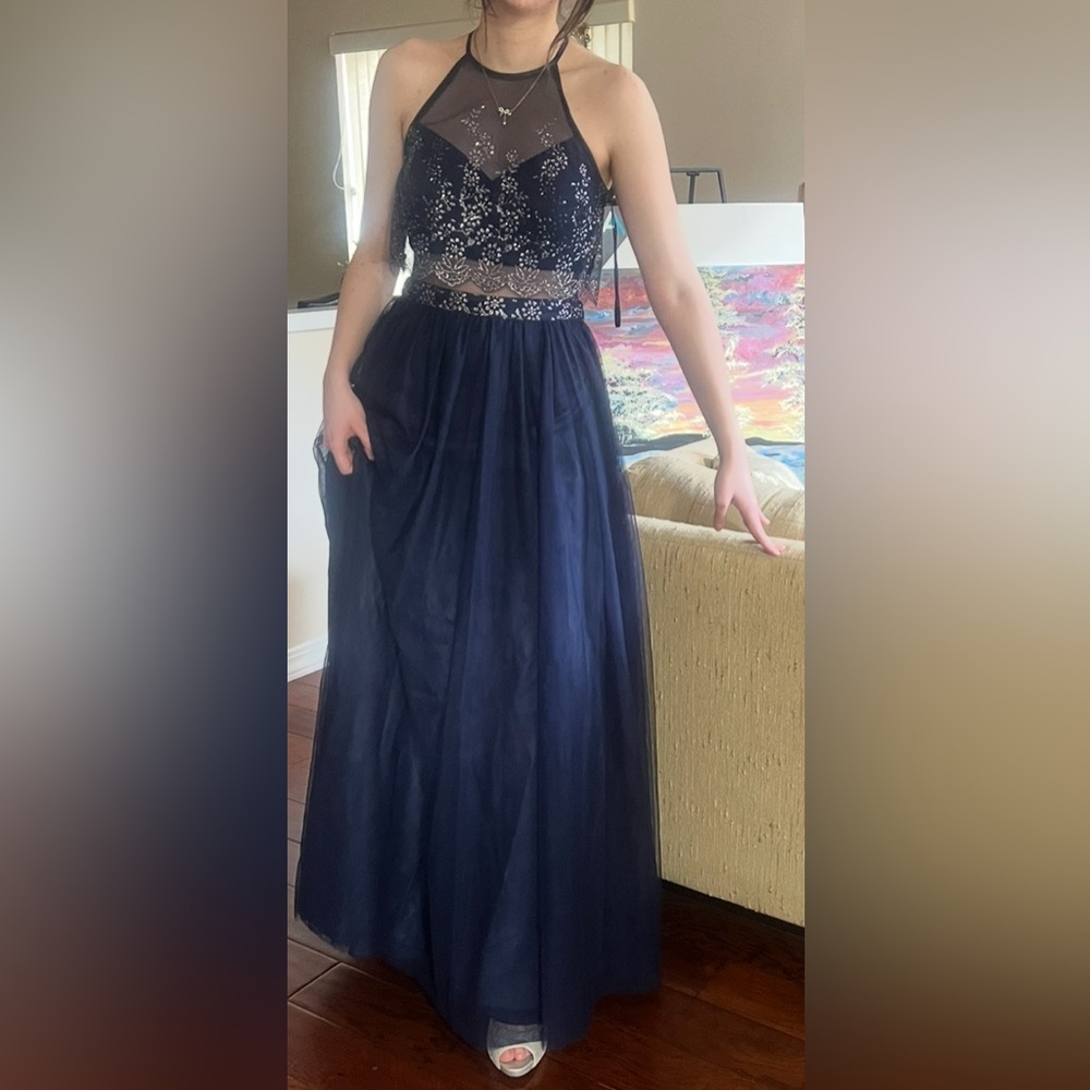 Elegant Night Blue and Silver Embellished Dress
